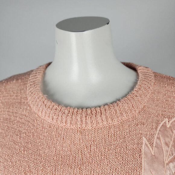 Vintage Peach Floral Short Sleeve Knit Sweater Size L - Picture 2 of 8